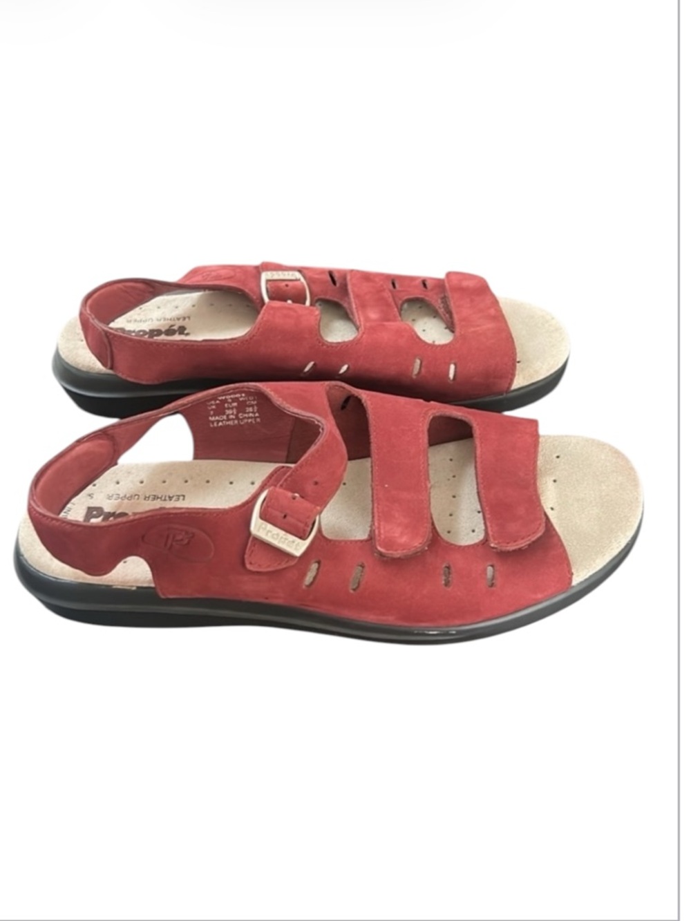 Propet Suede Strappy Red Walking Sandals Women’s Size 9 Wide Comfort Adjustable